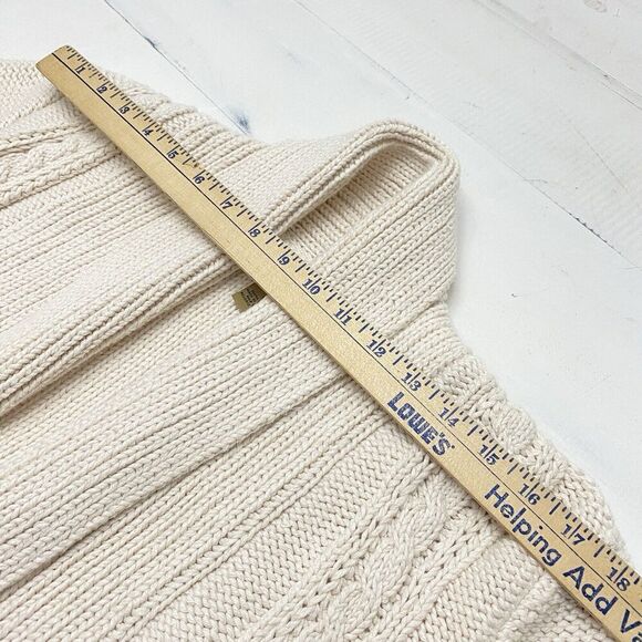 Open Front Cream Chunky Cable Knit Fisherman Sweater Peck & Peck Women's Med - Picture 7 of 9